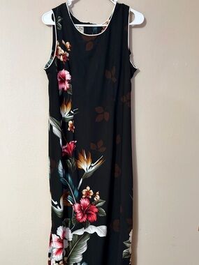 Vintage Paradise Bay Hawaiian Maxi Dress Tropical Hibiscus Birds Of Paradise